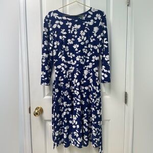 10 Lauren Ralph Lauren Navy and White Floral 3/4 Length Sleeve Dress